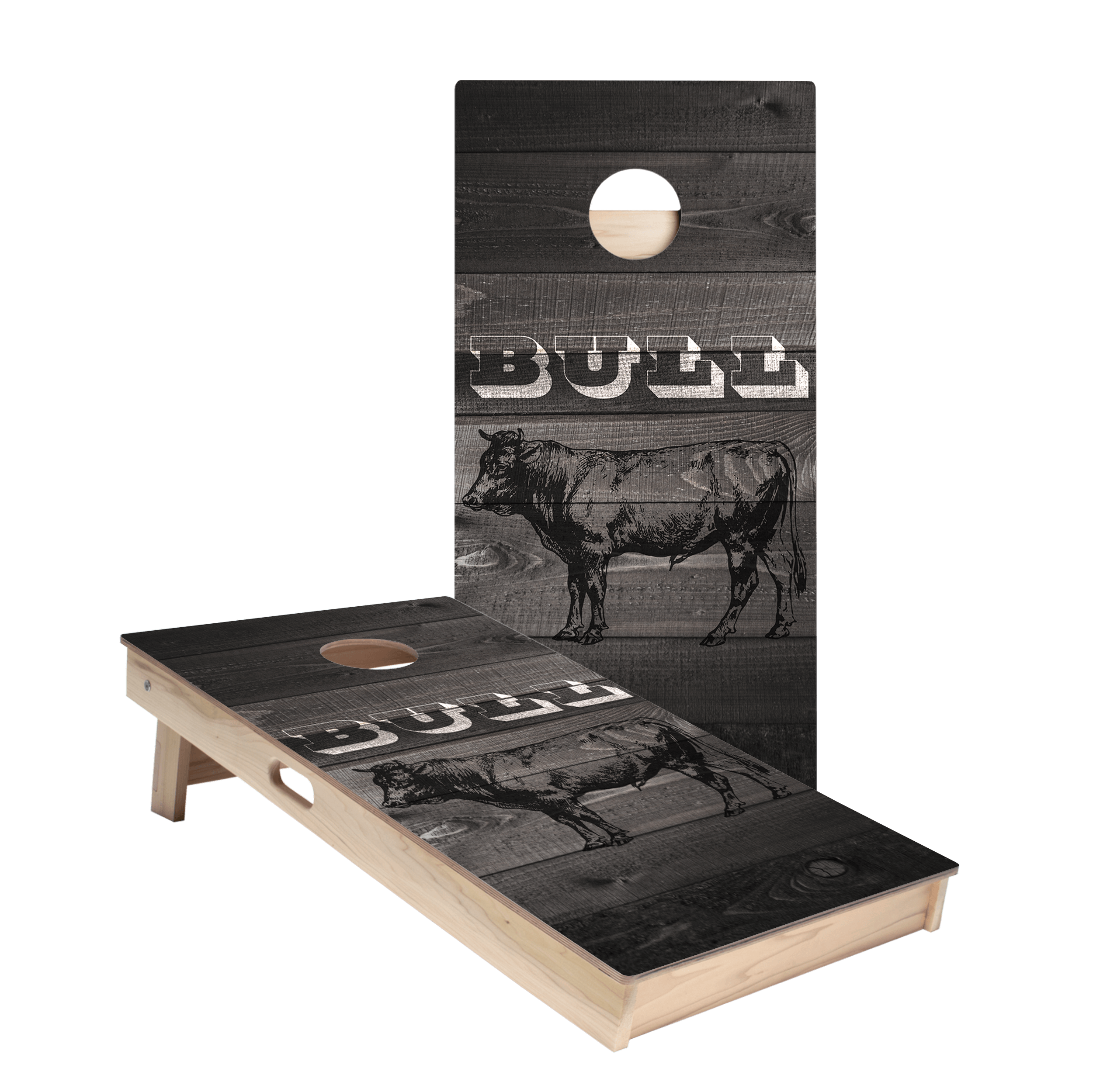 Black Barnwood Bull Star Cornhole Boards