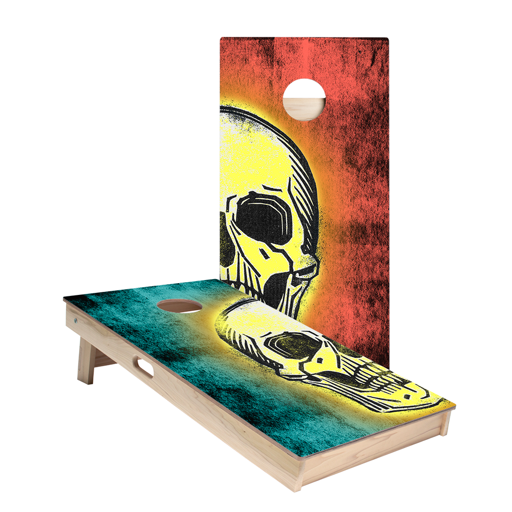 Teal And Red Skull Star Cornhole Boards