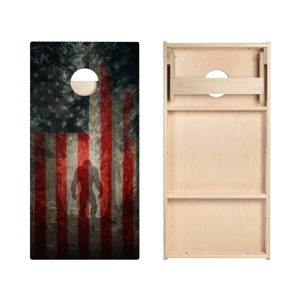 Patriotic USA Flag Sasquatch Star Cornhole Boards