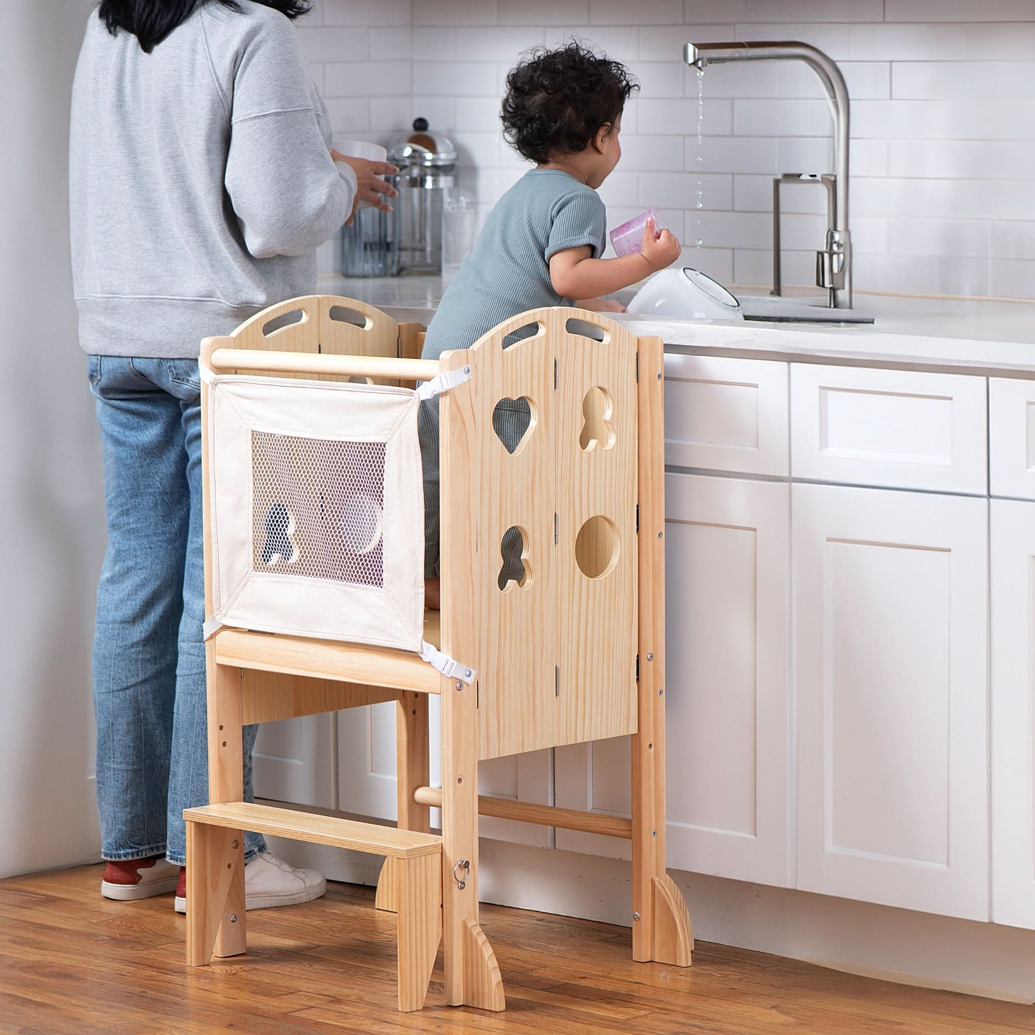 Laurel 4-in-1 Foldable Kitchen Tower, Step Stool, Slide & Chalkboard for Toddlers