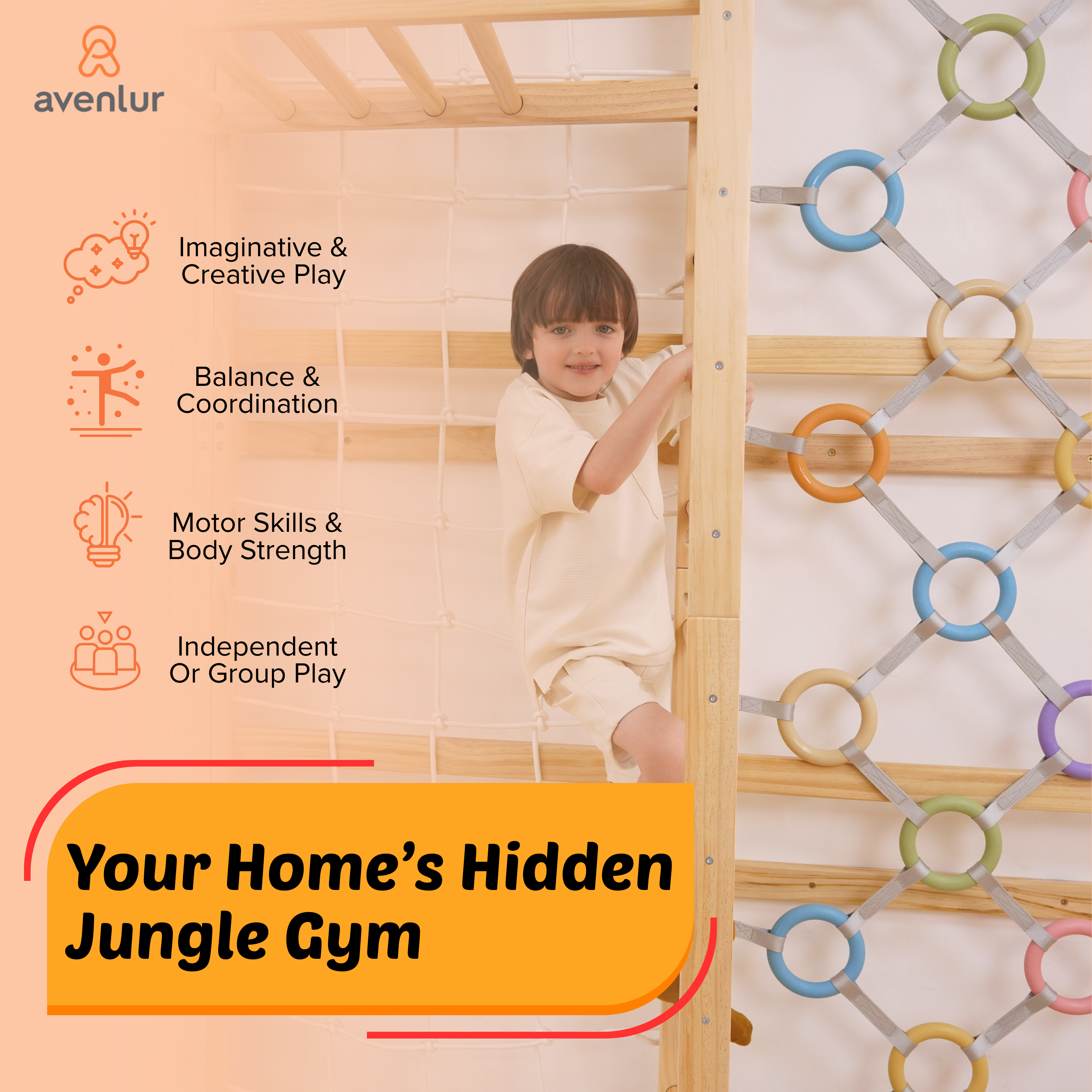 Walnut Modular | Swedish Ladder Jungle Gym - 79" Height - Wall Mounted