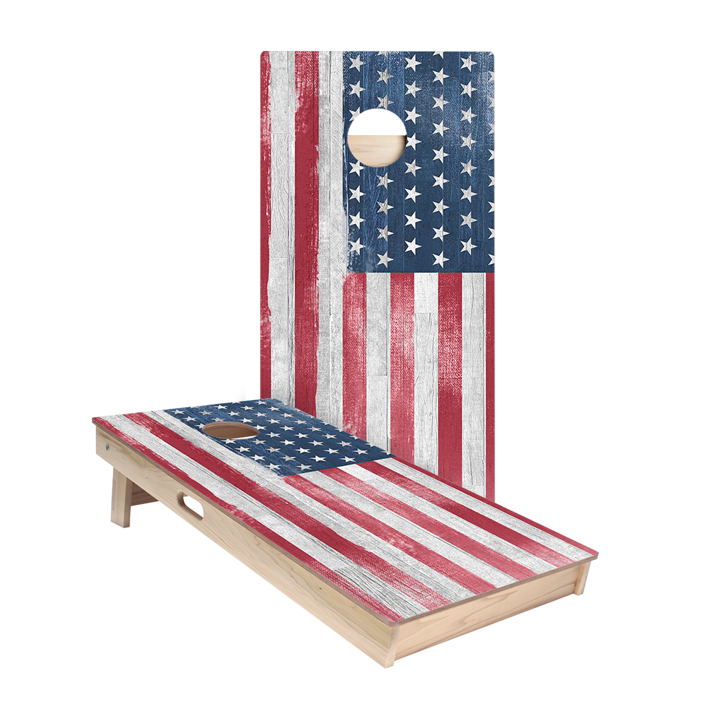 White Rustic Wood American Flag Star Cornhole Boards