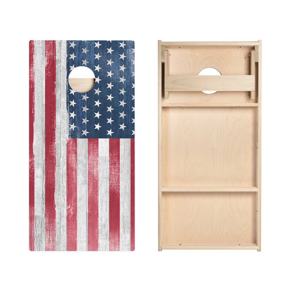 White Rustic Wood American Flag Star Cornhole Boards