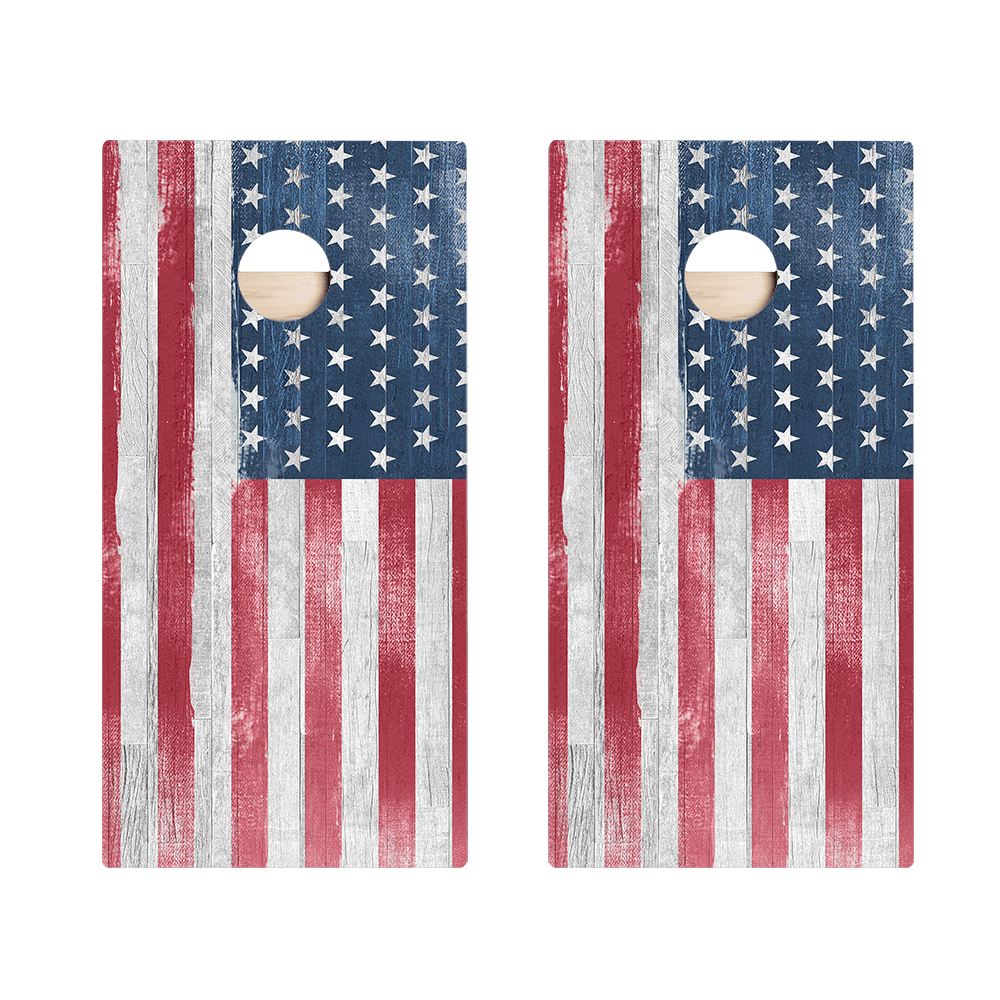 White Rustic Wood American Flag Star Cornhole Boards