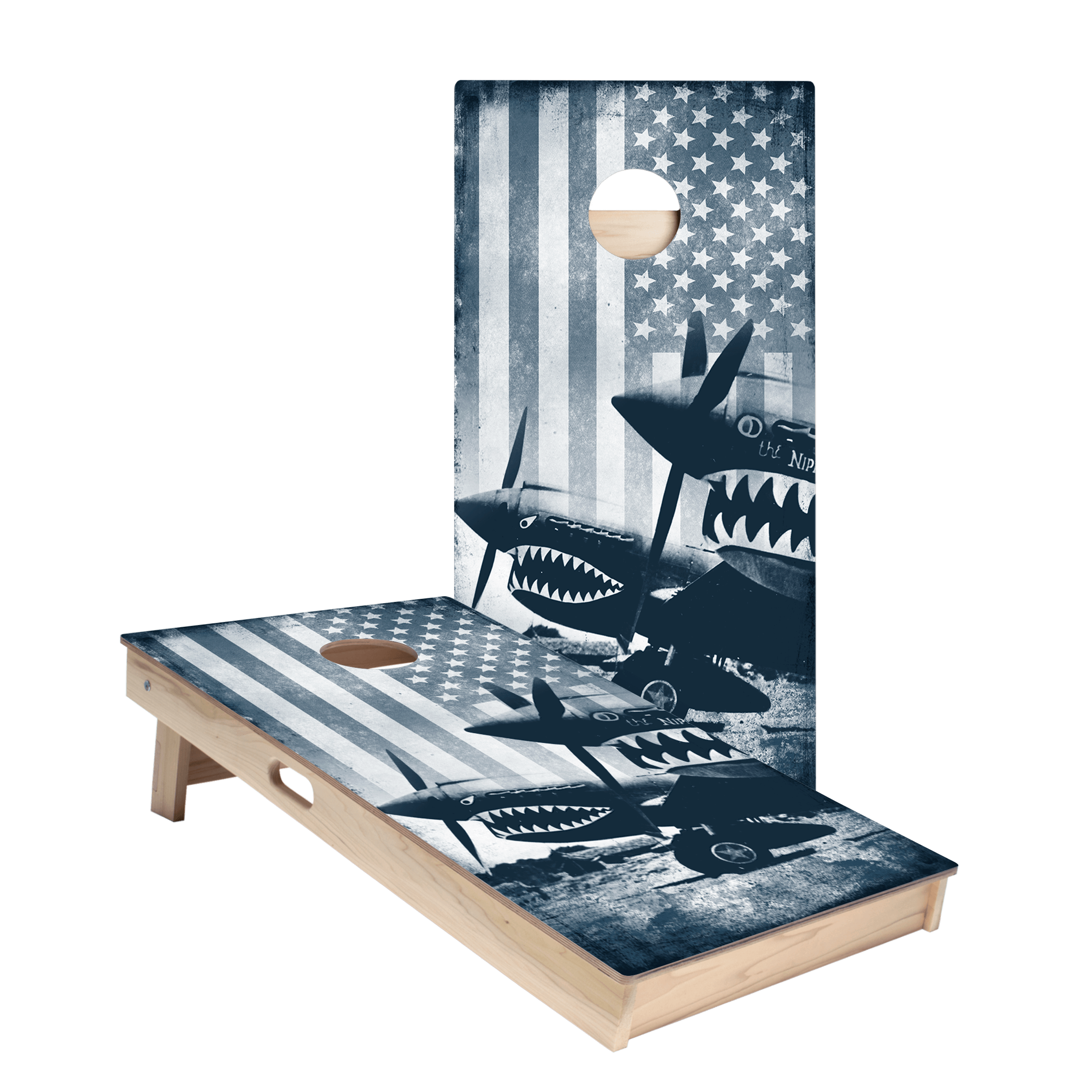 Vintage Black And White American Flag Plane Star Cornhole Boards