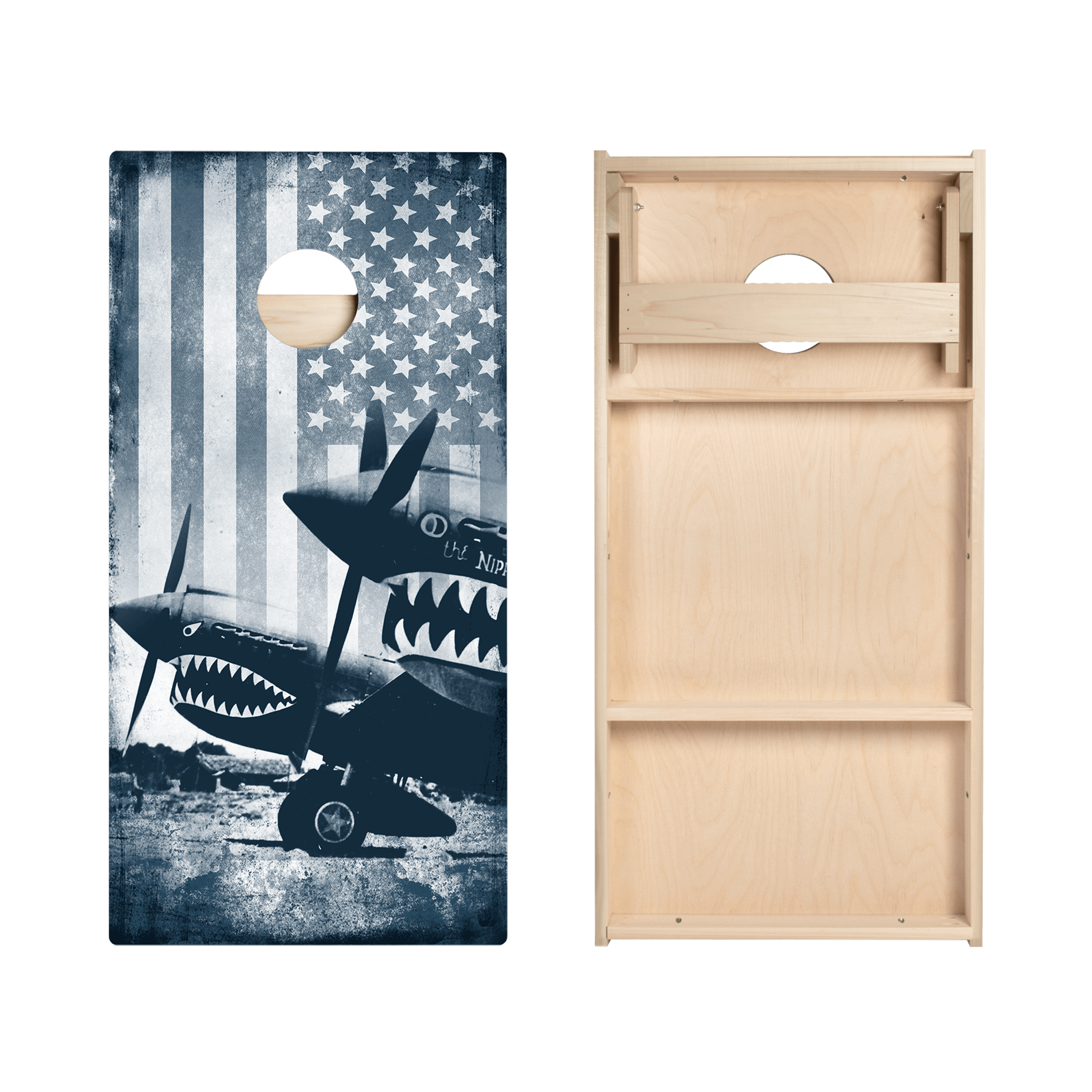 Vintage Black And White American Flag Plane Star Cornhole Boards