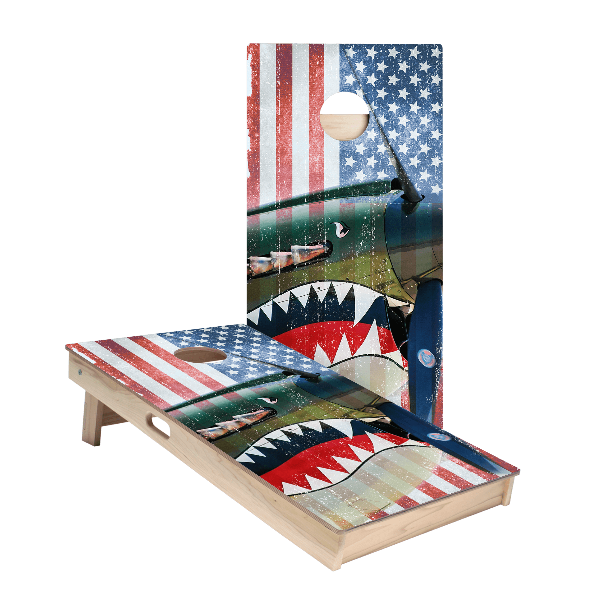 Vintage American Flag Plane Star Cornhole Boards
