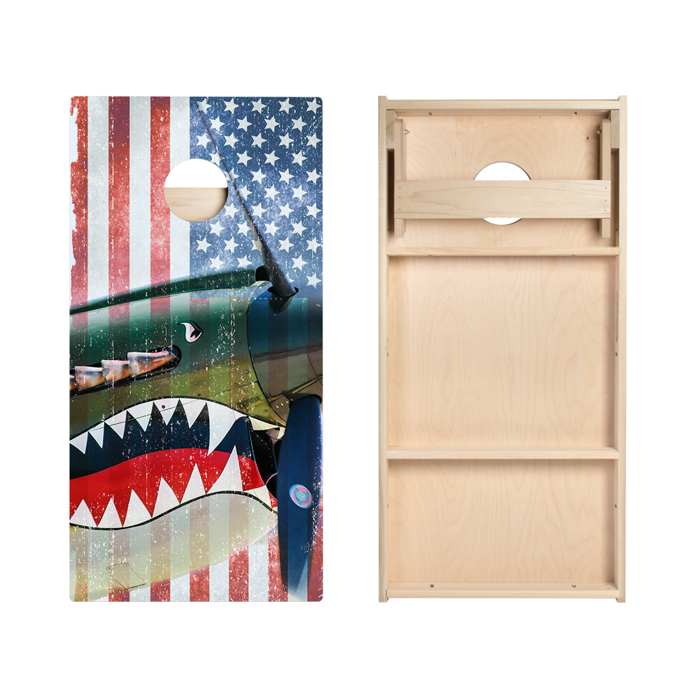 Vintage American Flag Plane Star Cornhole Boards