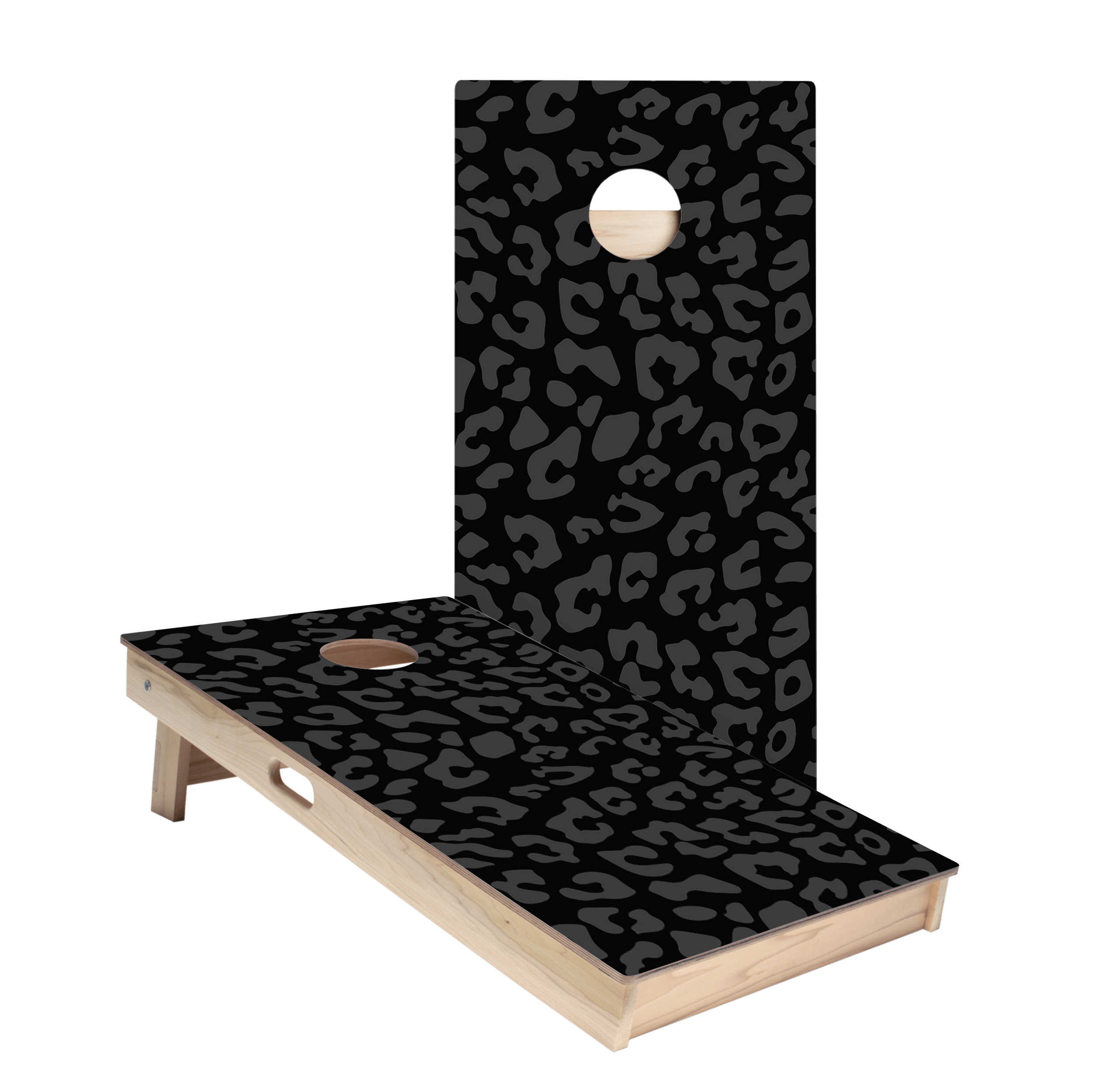 Black Leopard Print Star Cornhole Boards
