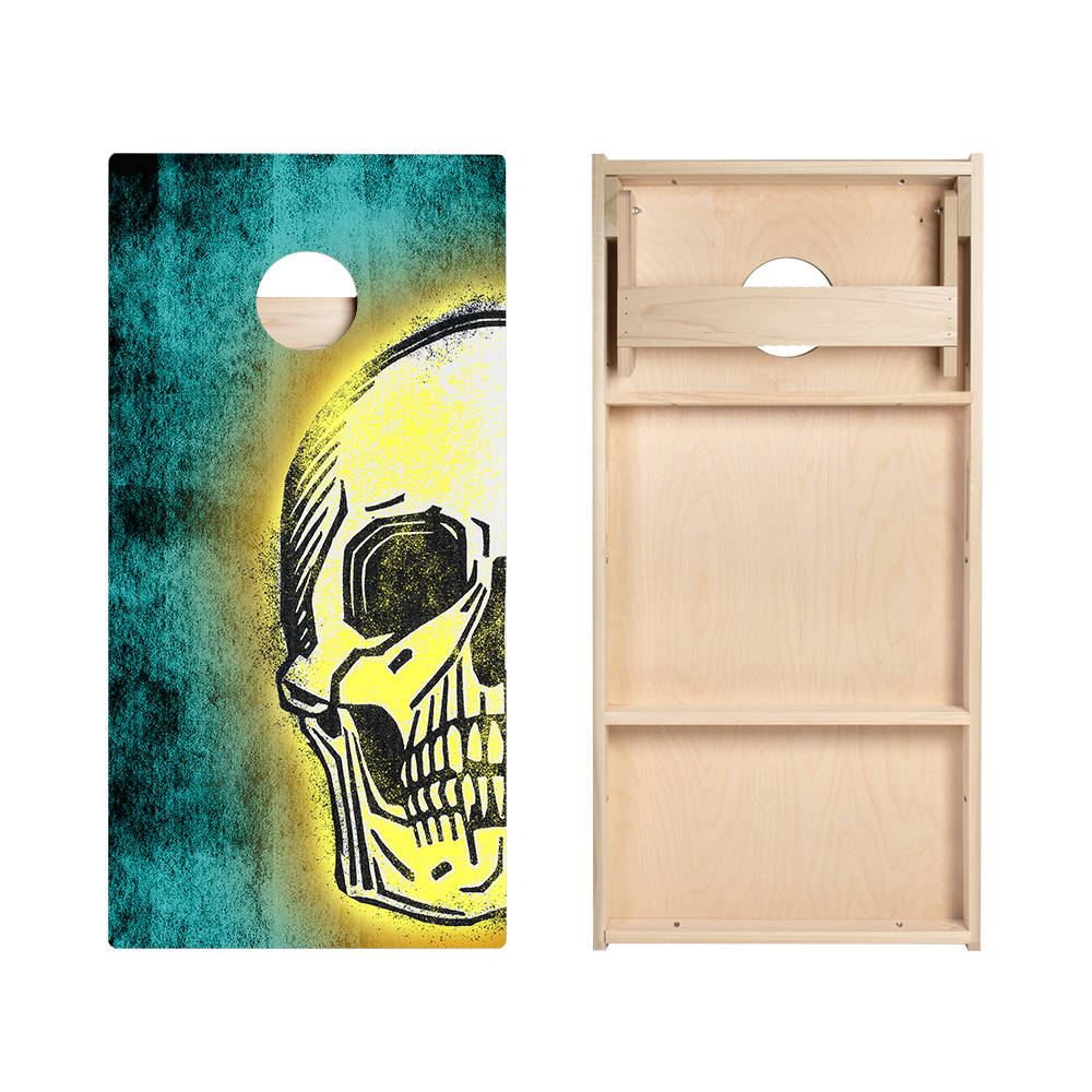 Teal And Red Skull Star Cornhole Boards