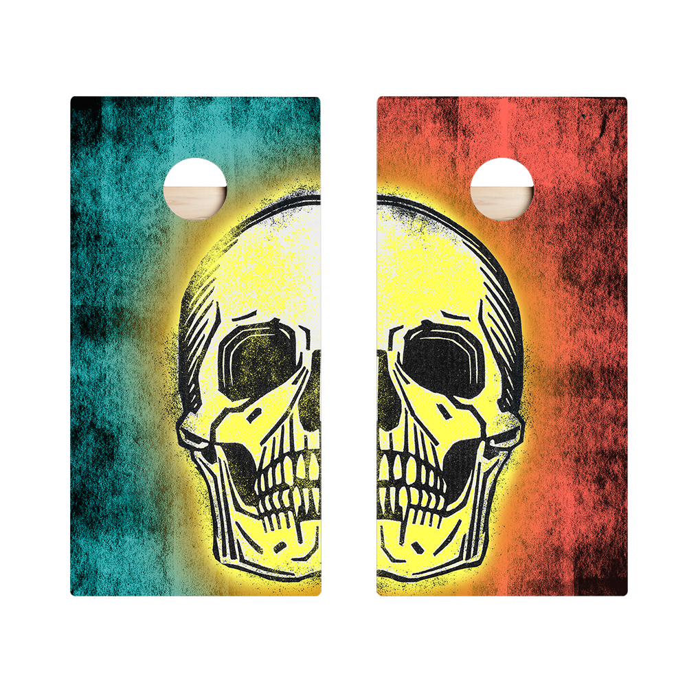 Teal And Red Skull Star Cornhole Boards