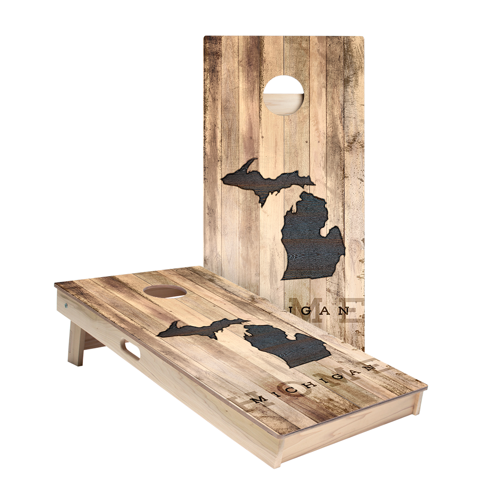 Home State Rustic Wood Michigan Star Cornhole Boards