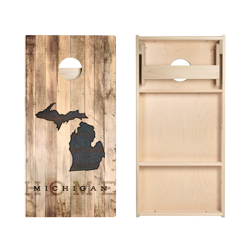 Home State Rustic Wood Michigan Star Cornhole Boards