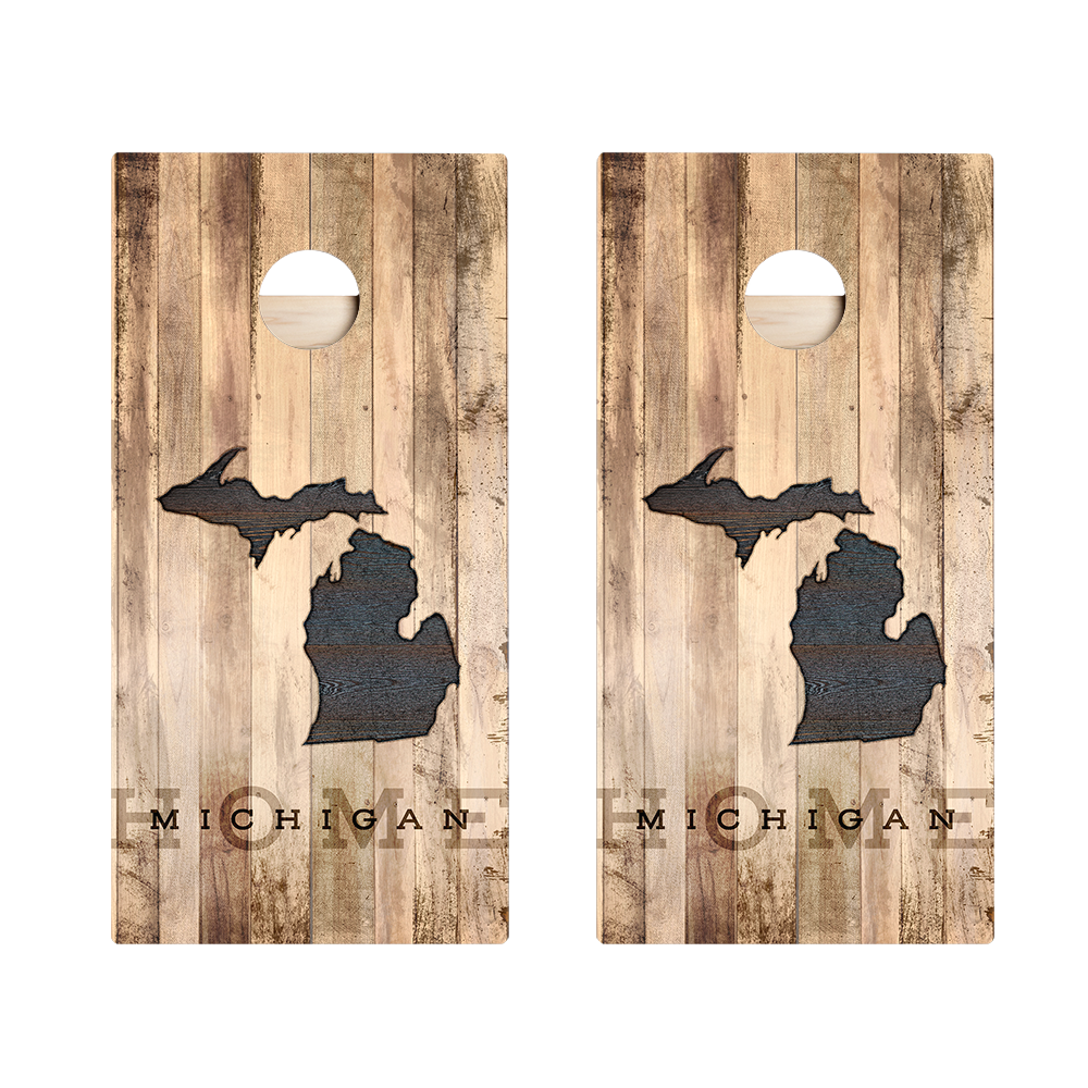 Home State Rustic Wood Michigan Star Cornhole Boards