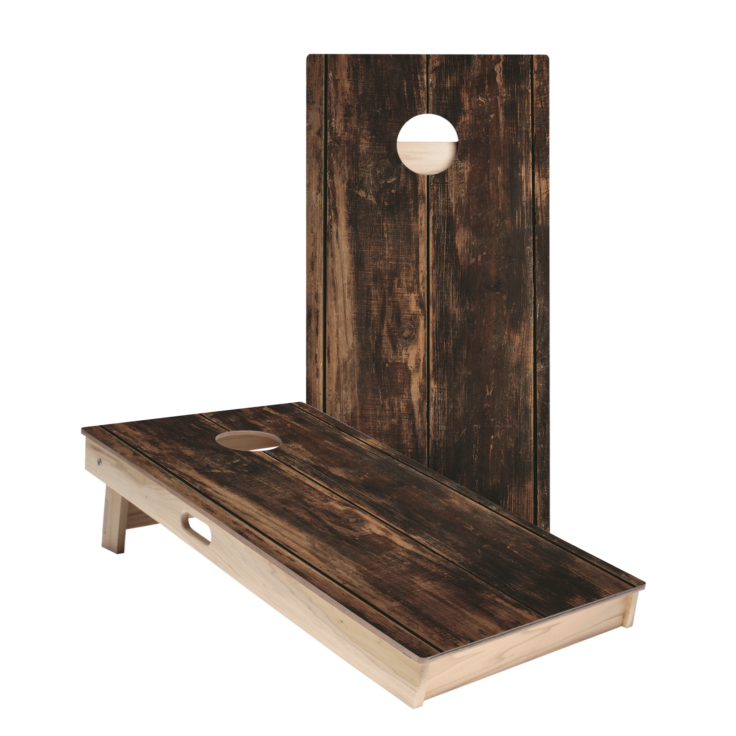 Dark Wood Panel Star Cornhole Boards