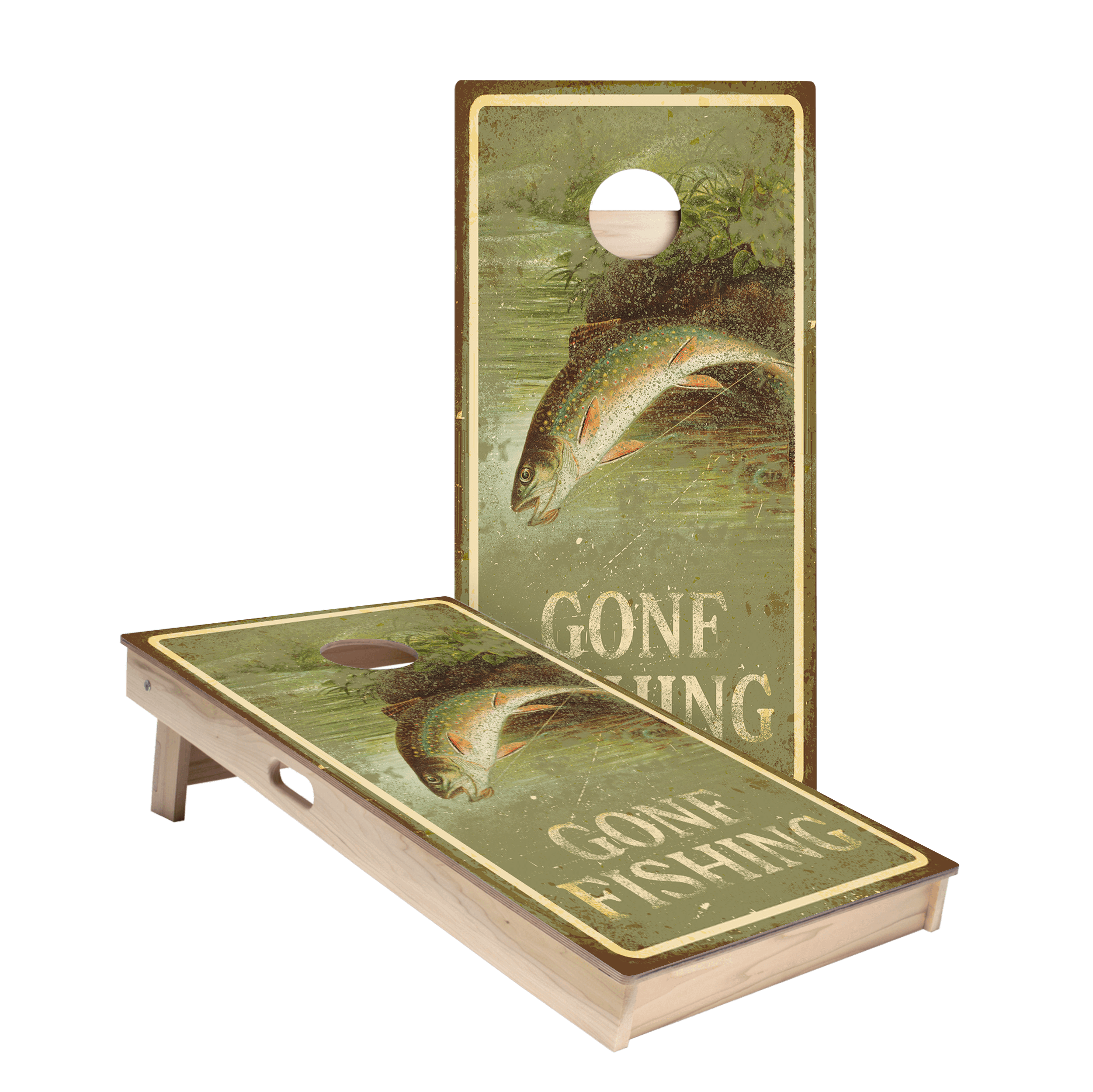 Gone Fishin Sign Star Cornhole Boards