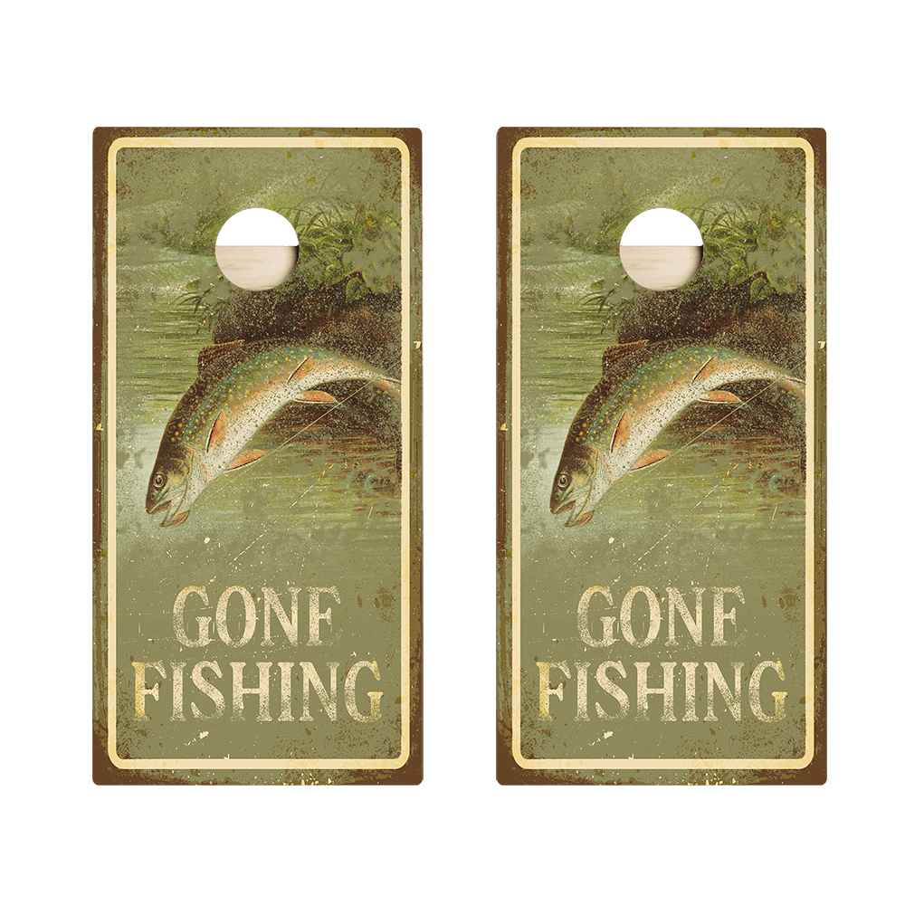 Gone Fishin Sign Star Cornhole Boards
