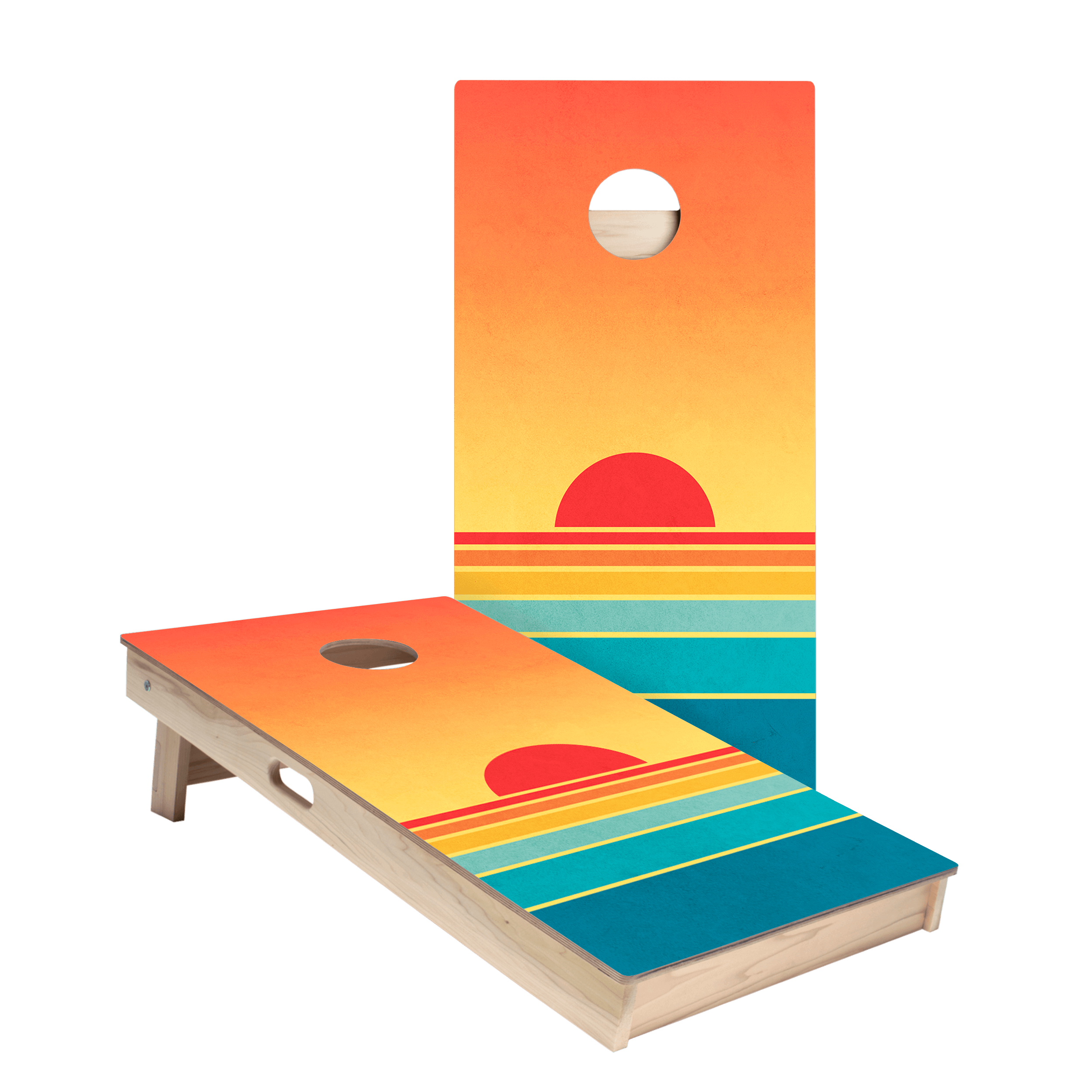 Retro Stripes Sunset Star Cornhole Boards