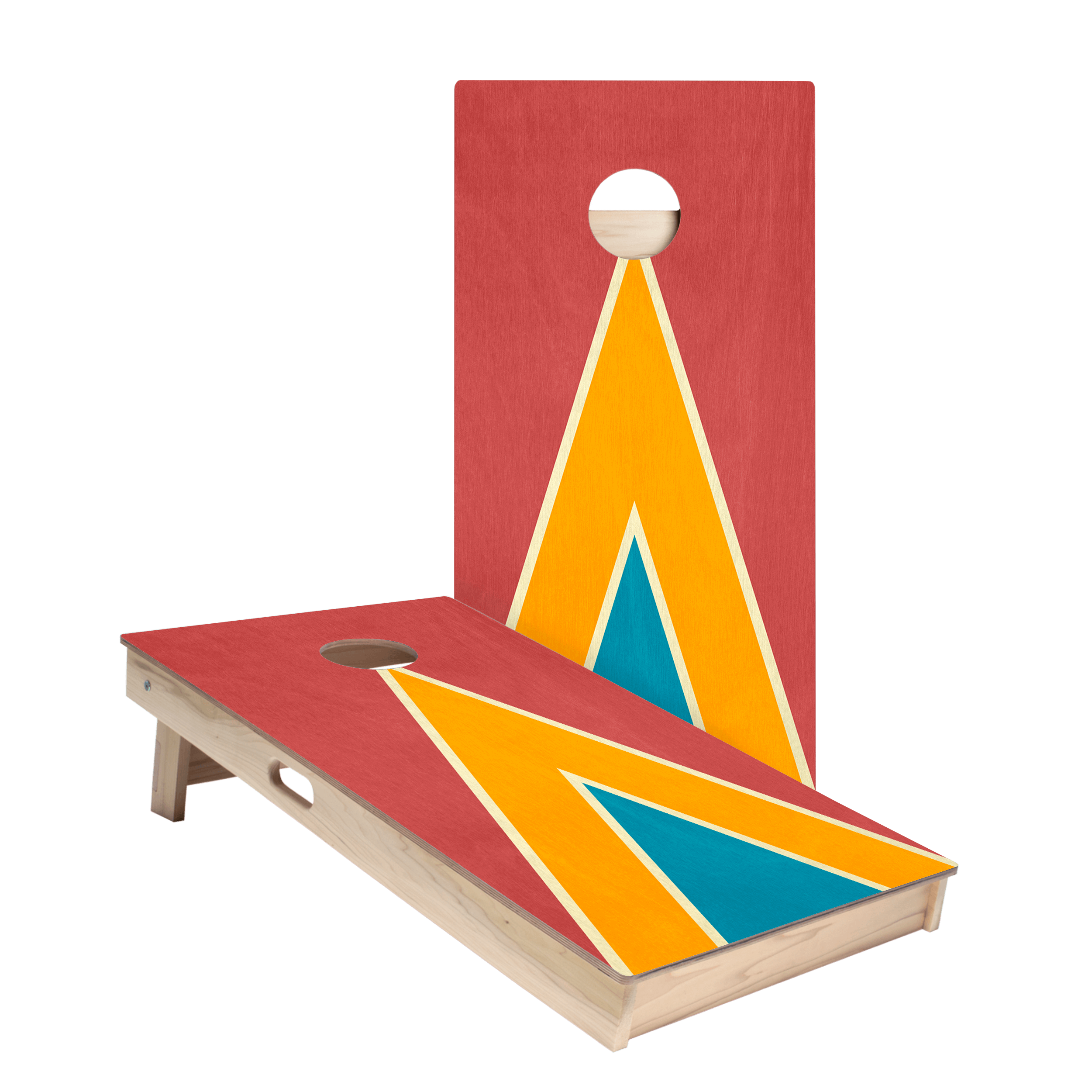 Classic Retro Triangle - Red, Orange, and Blue Star Cornhole Boards
