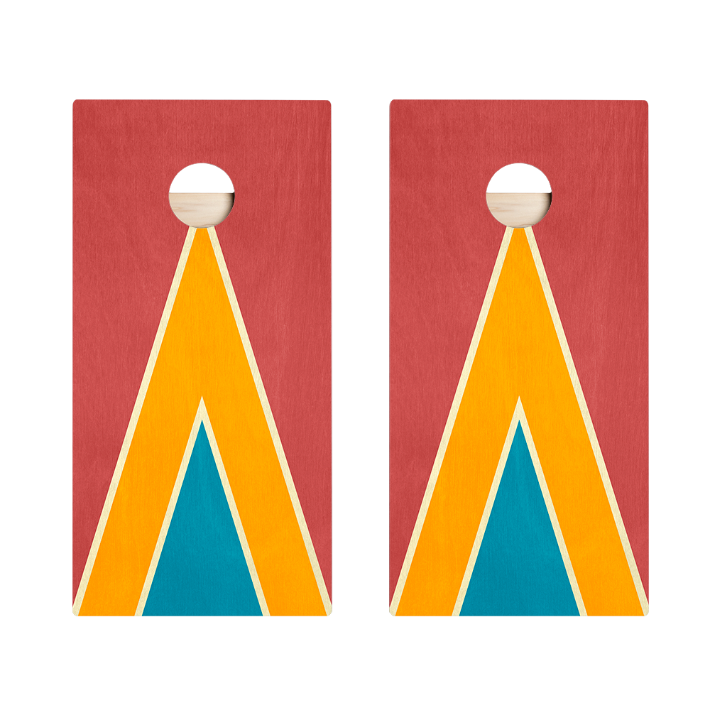 Classic Retro Triangle - Red, Orange, and Blue Star Cornhole Boards