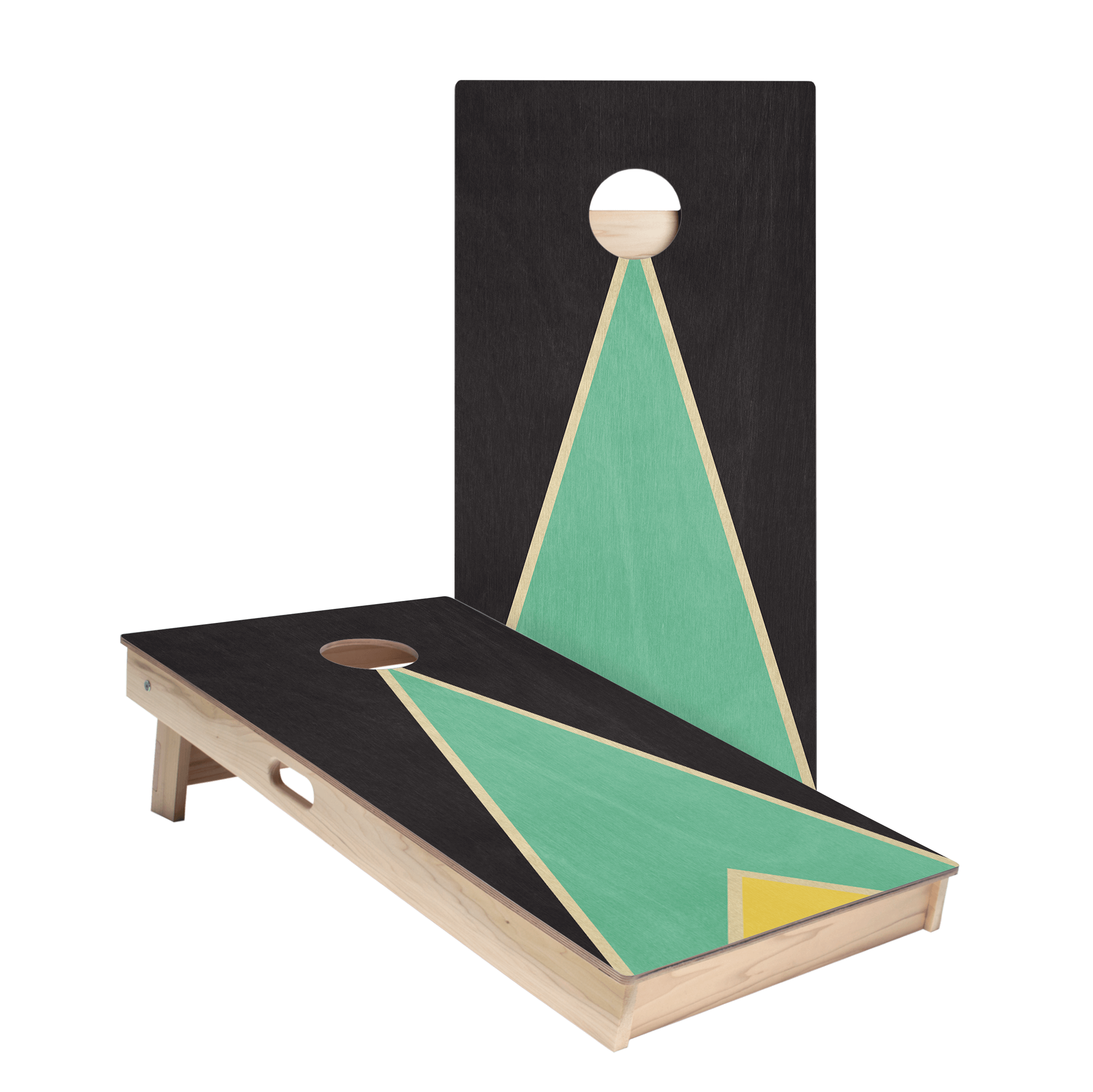 Classic Retro Triangle - Black, Teal, and Yellow Star Cornhole Boards