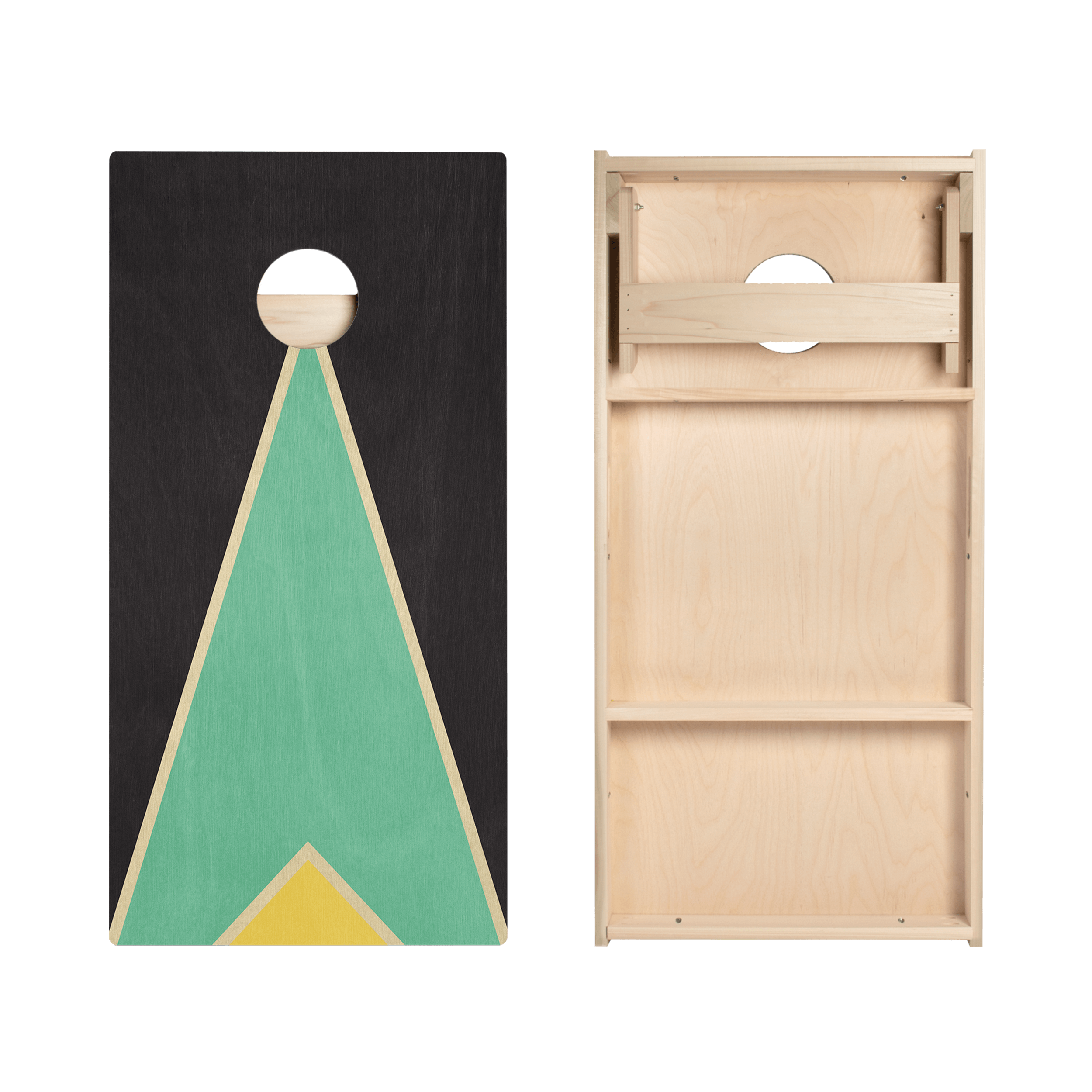 Classic Retro Triangle - Black, Teal, and Yellow Star Cornhole Boards