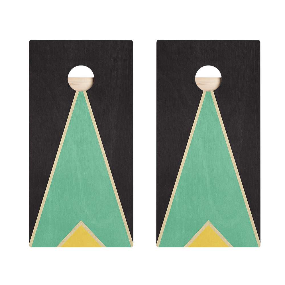 Classic Retro Triangle - Black, Teal, and Yellow Star Cornhole Boards