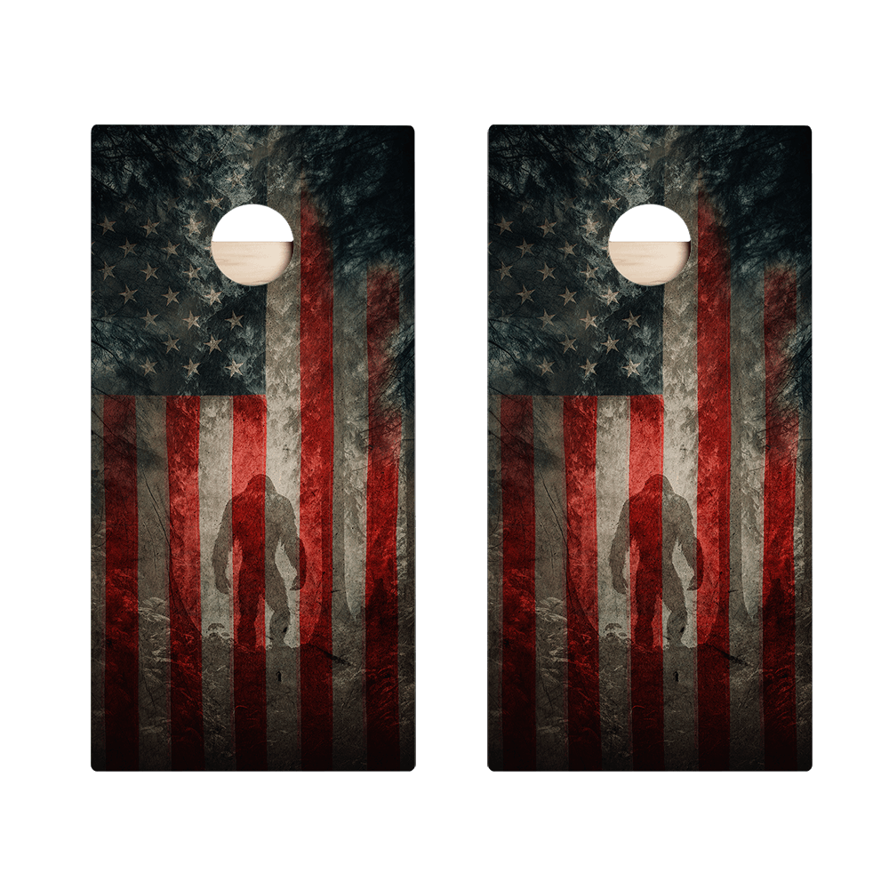 Patriotic USA Flag Sasquatch Star Cornhole Boards