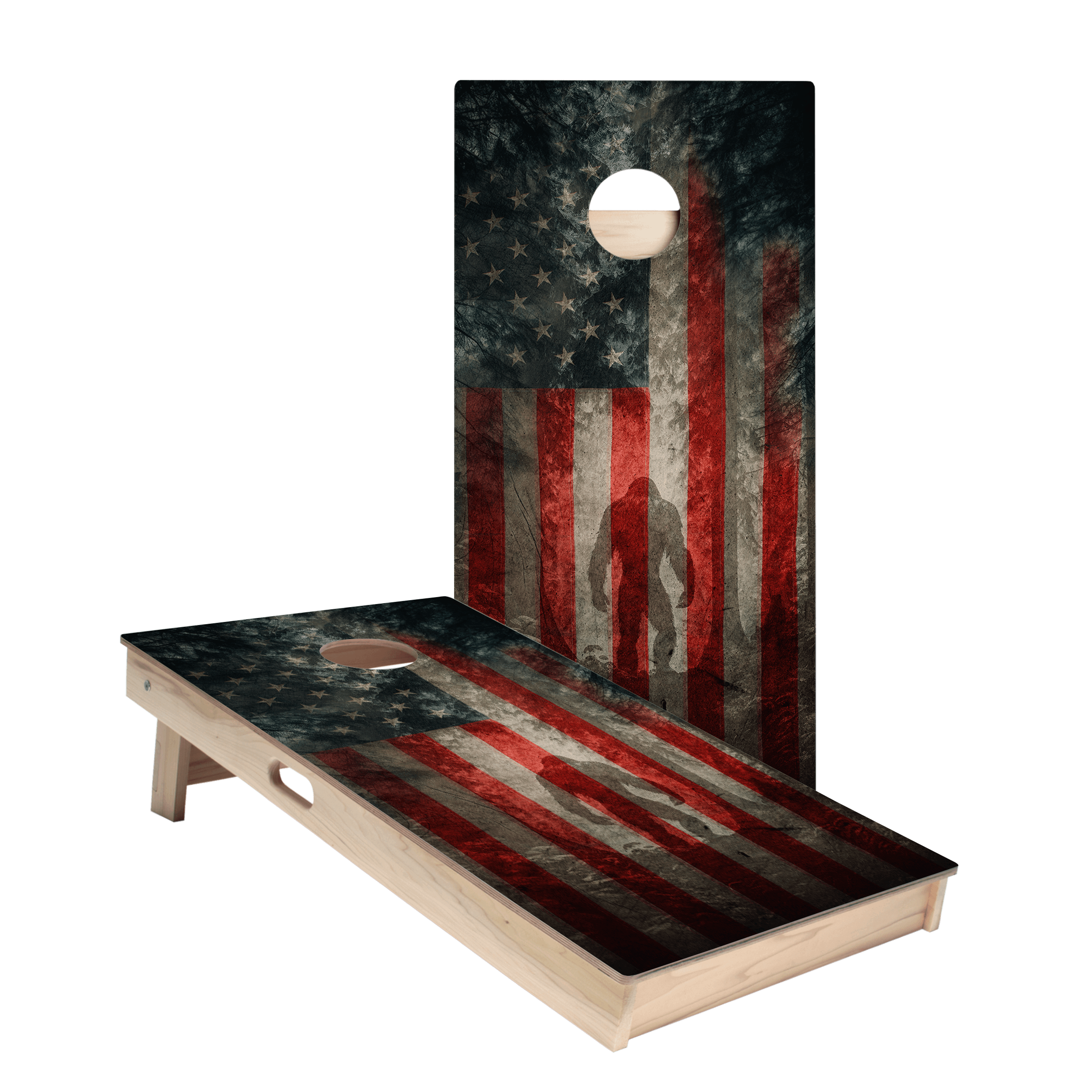 Patriotic USA Flag Sasquatch Star Cornhole Boards