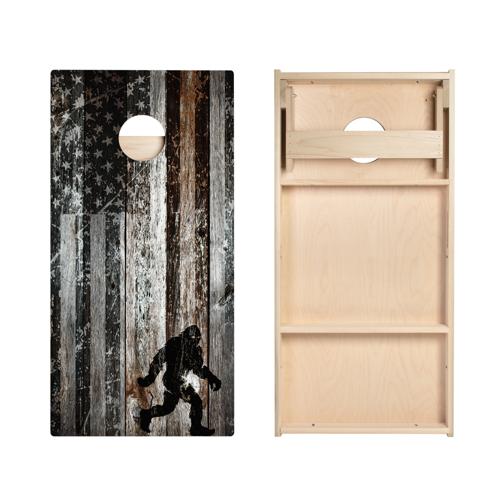 Rustic USA Flag Sasquatch Star Cornhole Boards