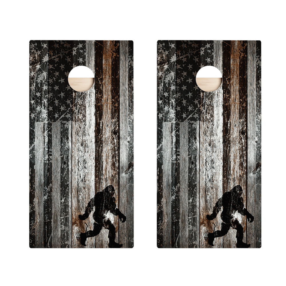 Rustic USA Flag Sasquatch Star Cornhole Boards