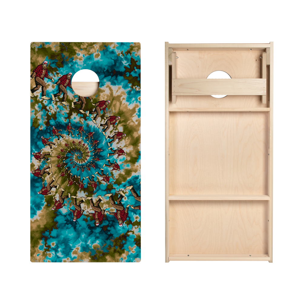 Spiral Tie-Dye Sasquatch Star Cornhole Boards