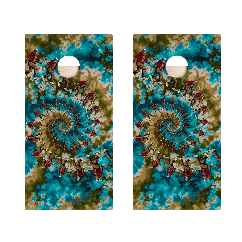 Spiral Tie-Dye Sasquatch Star Cornhole Boards