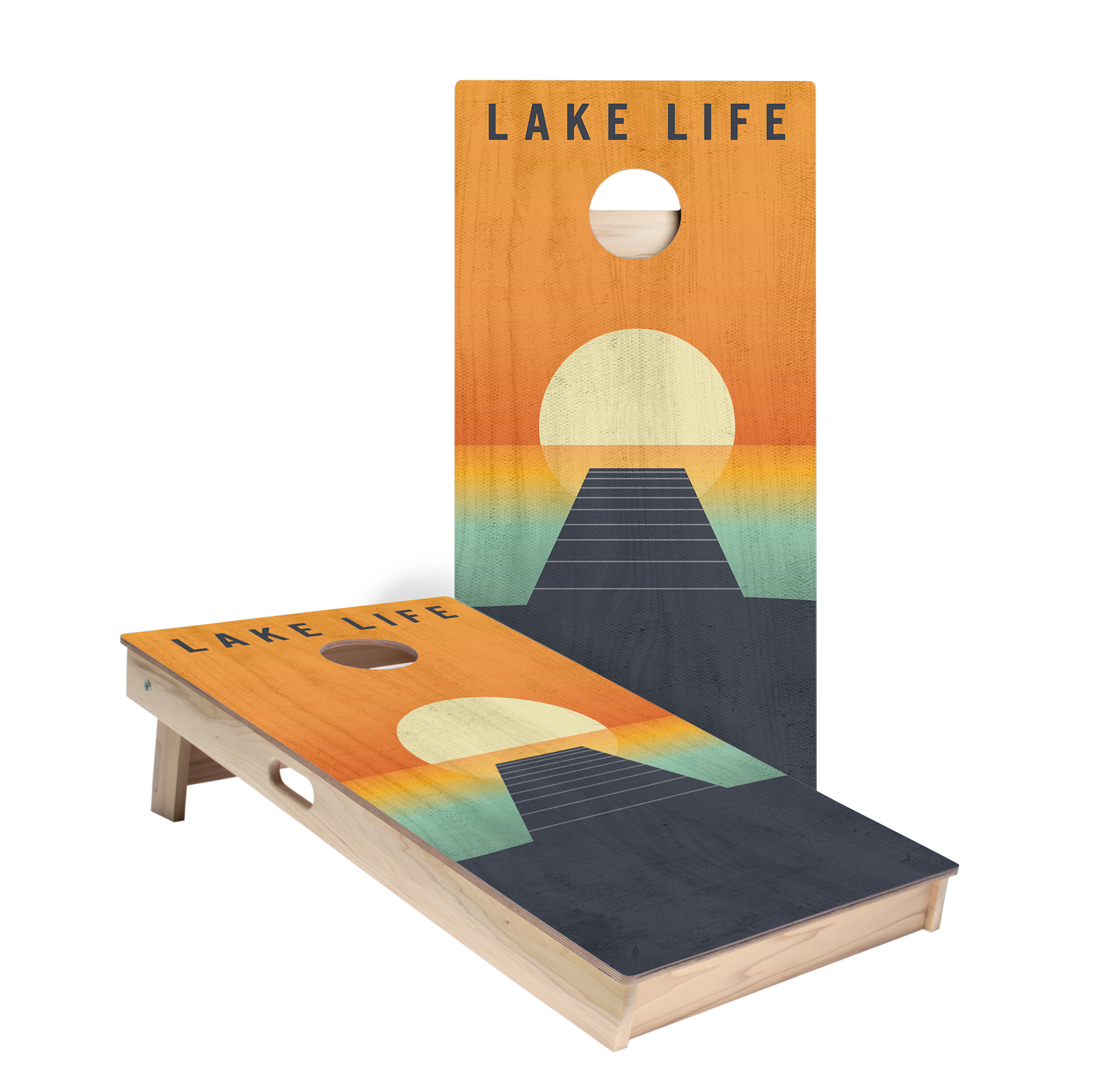 Lake Life Sunset Star Cornhole Boards