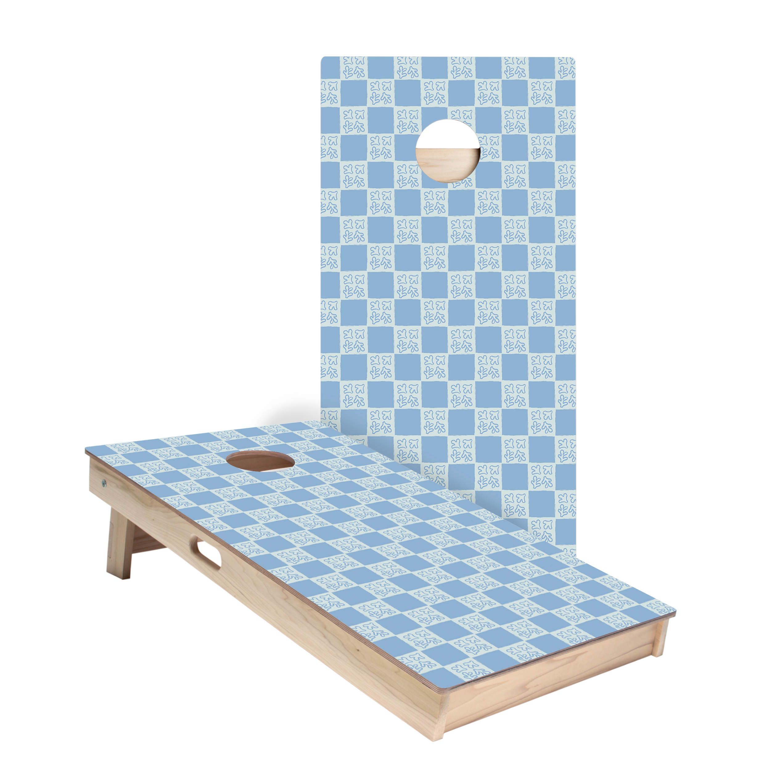 Beachy Blue Grid Star Cornhole Boards