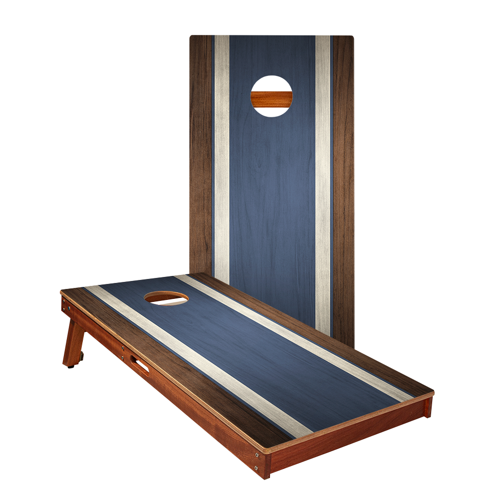 Classic Stripes Dark Wood Blue Silver Series Cornhole Boards