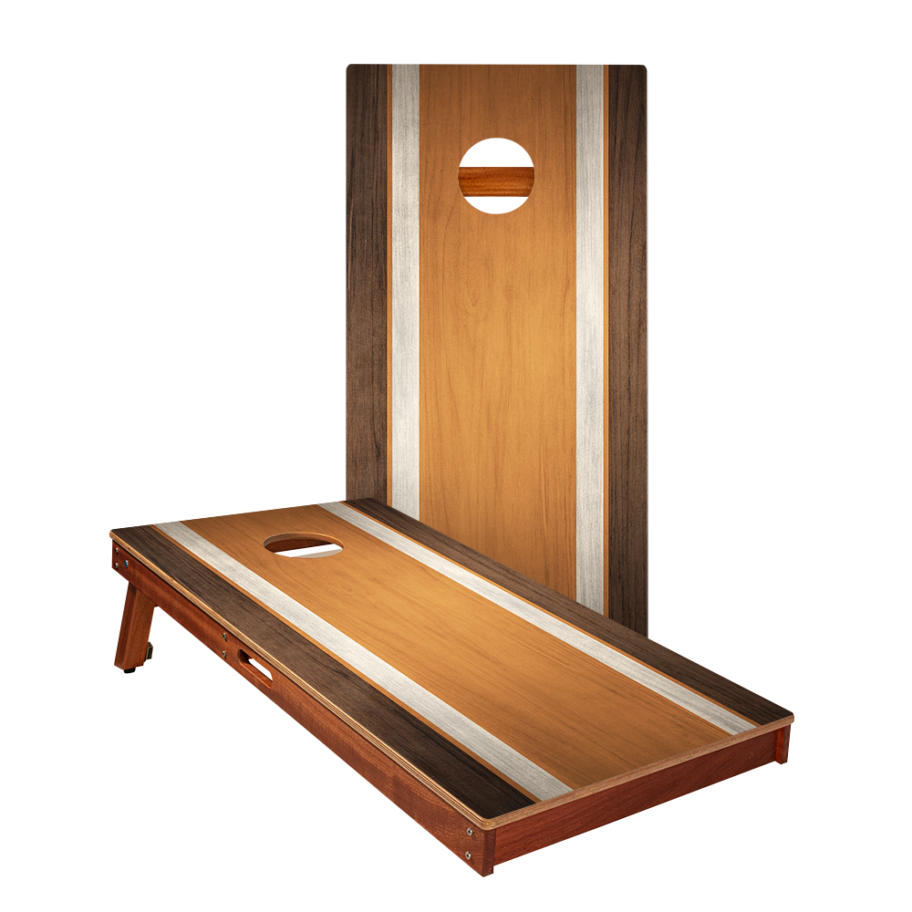 Classic Stripes Dark Wood Orange Silver Series Cornhole Boards