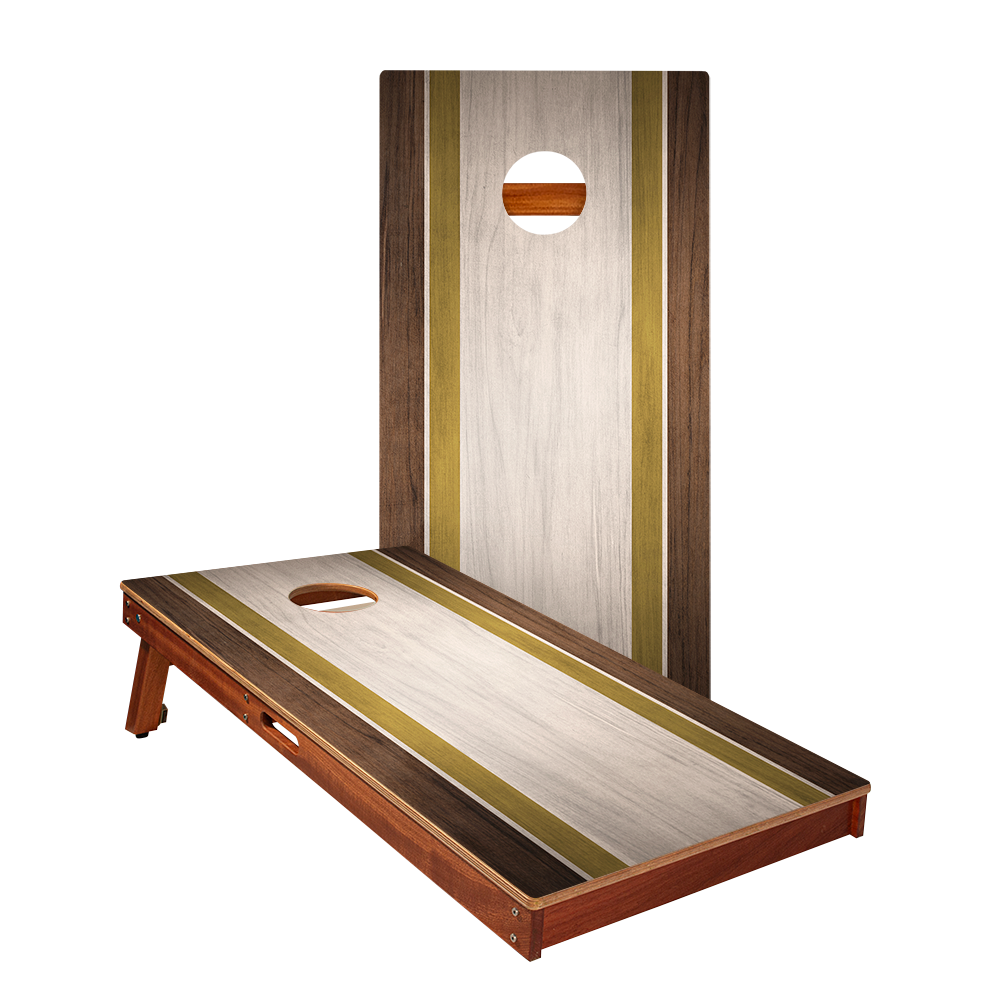 Classic Stripes Dark Wood Ivory And Gold Silver Series Cornhole Boards