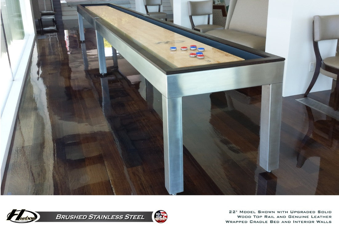 Hudson Brushed Stainless Steel Shuffleboard Table 9'-22' w/Custom Finish Options