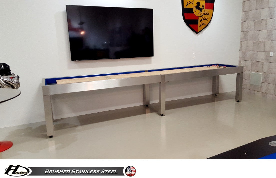 Hudson Brushed Stainless Steel Shuffleboard Table 9'-22' w/Custom Finish Options