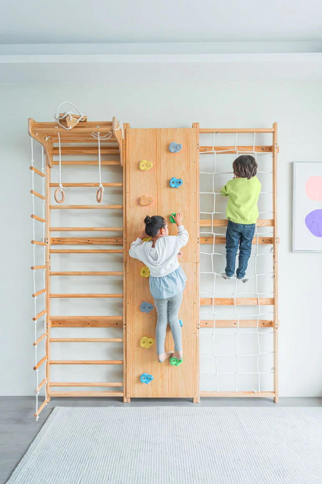 Walnut | Swedish Ladder Jungle Gym - 95" Height - Wall Mounted
