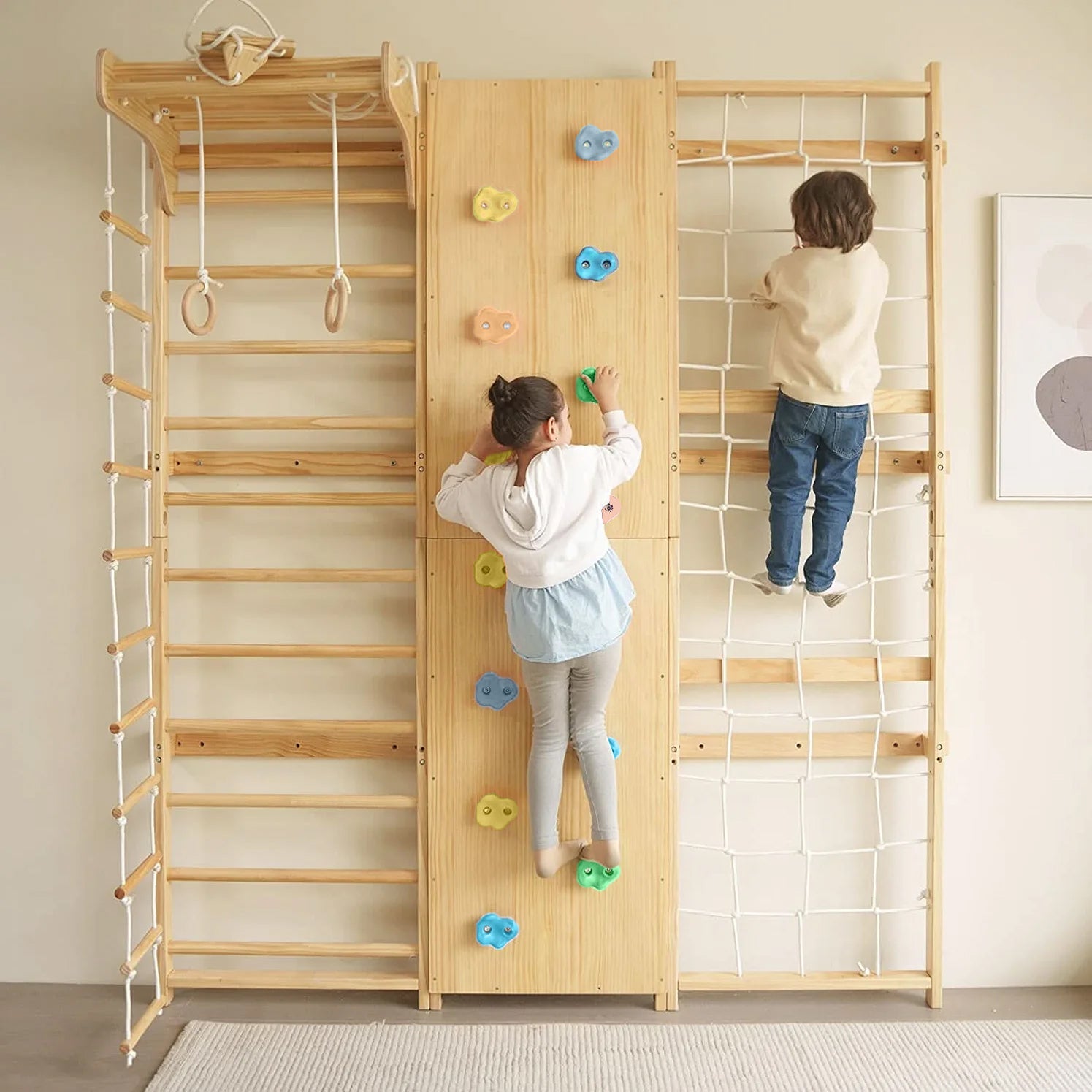 Walnut | Swedish Ladder Jungle Gym - 95" Height - Wall Mounted