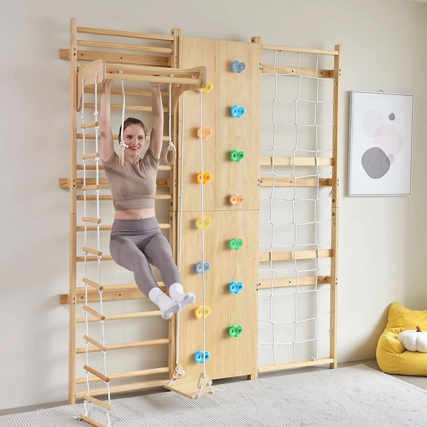 Walnut | Swedish Ladder Jungle Gym - 95" Height - Wall Mounted