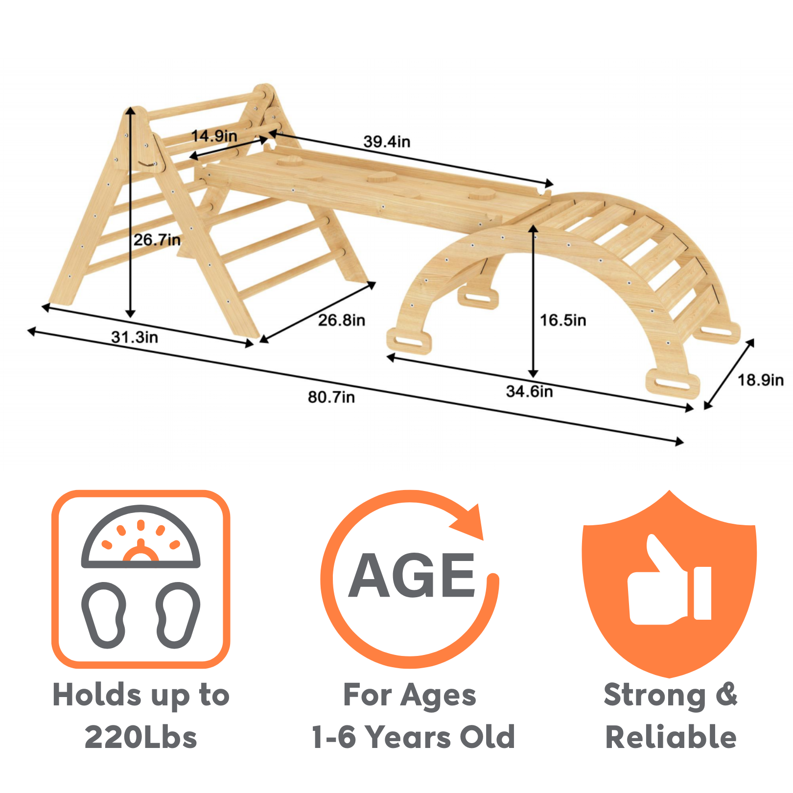Hazel | Pikler Triangle, Slide & Rocker Set