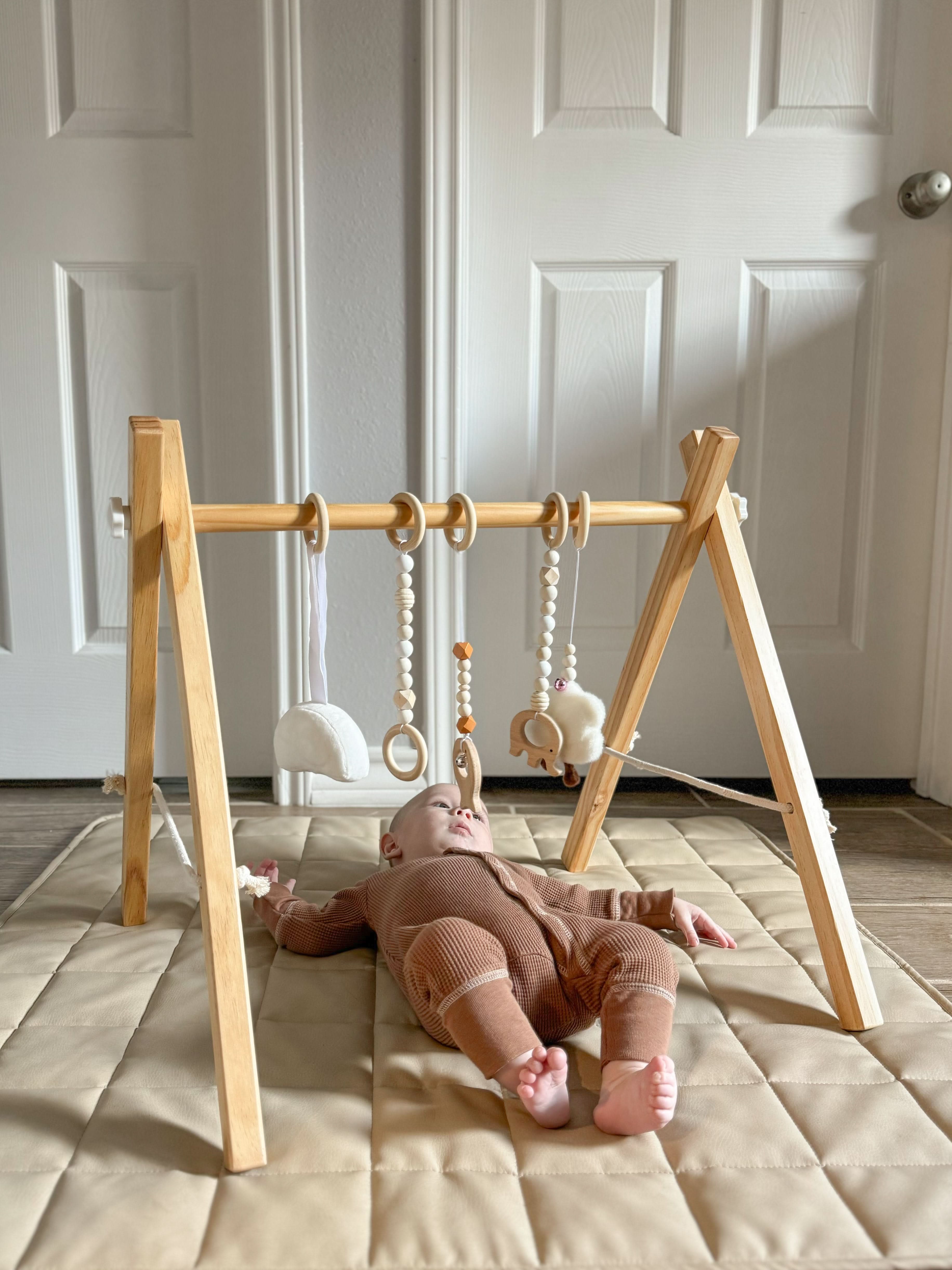 Lilac Wooden Baby Gym | Montessori Infant Play Gym with Hanging Toys
